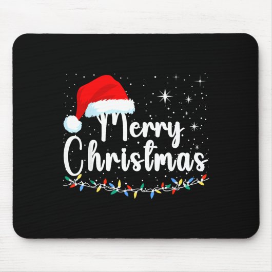 Merry Christmas Lights Red Santa Hat Xmas Family M Mousepad (Vorne)