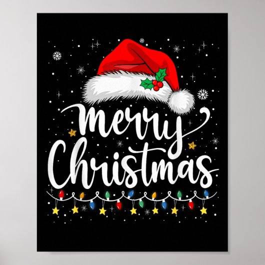 Merry Christmas Lights Red Santa Hat Xmas Family M Poster (Vorne)