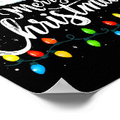 Merry Christmas Lights Red Santa Hat Xmas Family M Poster (Ecke)