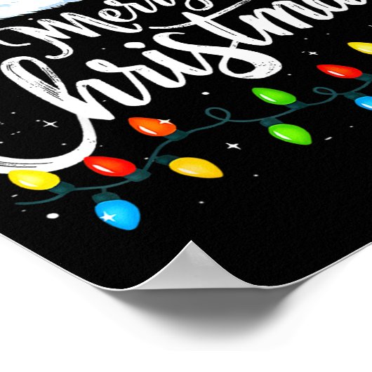 Merry Christmas Lights Red Santa Hat Xmas Family M Poster (Ecke)