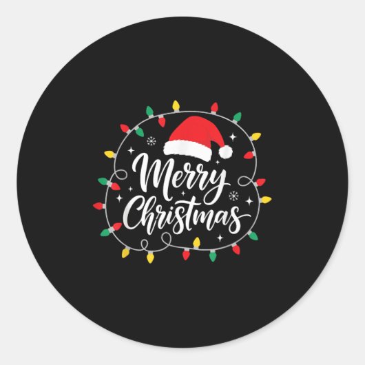 Merry Christmas Lights Red Santa Hat Xmas Family M Runder Aufkleber (Vorderseite)