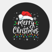 Merry Christmas Lights Red Santa Hat Xmas Family M Runder Aufkleber (Vorderseite)