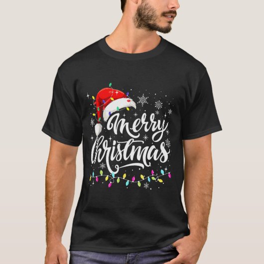 Merry Christmas Lights Red Santa Hat Xmas Family M T-Shirt (Vorderseite)