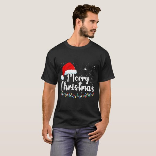 Merry Christmas Lights Red Santa Hat Xmas Family M T-Shirt (Vorne ganz)