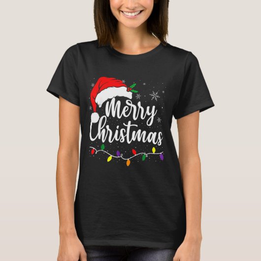 Merry Christmas Lights Red Santa Hat Xmas Family M T-Shirt (Vorderseite)