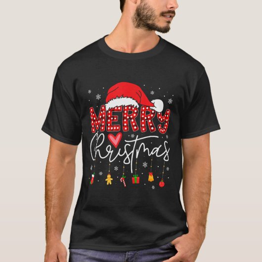 Merry Christmas Lights Red Santa Hat Xmas Family M T-Shirt (Vorderseite)