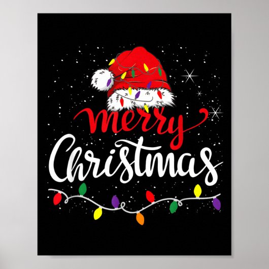 Merry Christmas Lights Red Santa Hat Xmas Family Poster (Vorne)