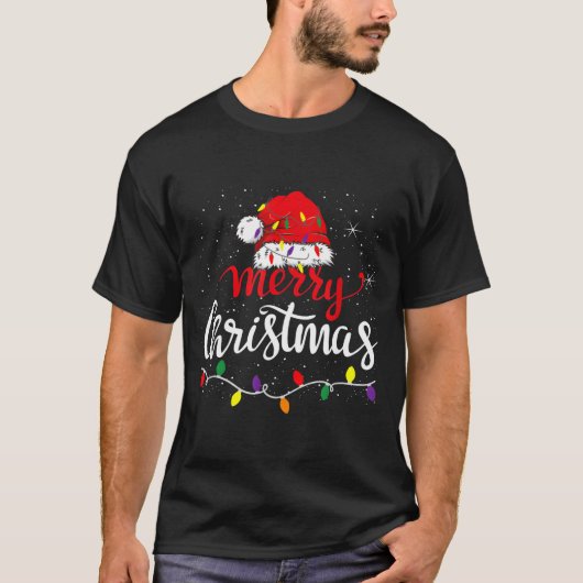 Merry Christmas Lights Red Santa Hat Xmas Family T-Shirt (Vorderseite)