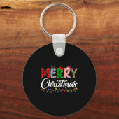 Merry Christmas Lights Santa Family Xmas Pajamas M Schlüsselanhänger (Vorderseite)