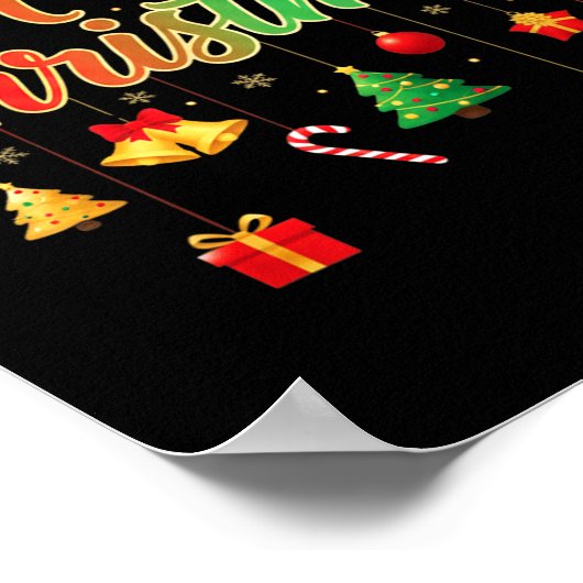 Merry Christmas Lights Santa Hat Family Matching T Poster (Ecke)