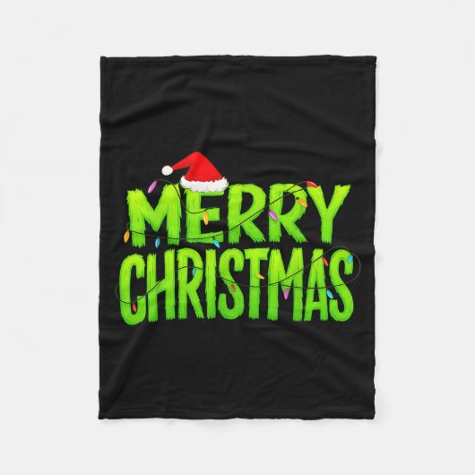 Merry Christmas Lights Santa Hat Pajamas Xmas Humo Fleecedecke (Vorderseite)