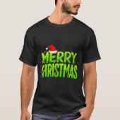 Merry Christmas Lights Santa Hat Pajamas Xmas Humo T-Shirt (Vorderseite)