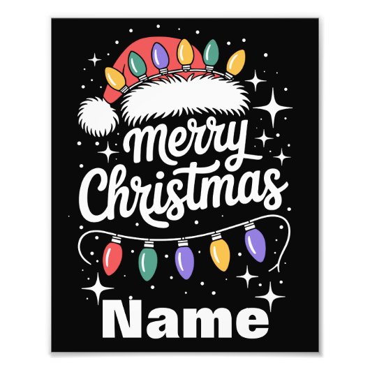 Merry Christmas Lights Santa Hat Personalized Gift Fotodruck (Vorne)