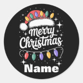Merry Christmas Lights Santa Hat Personalized Gift Runder Aufkleber (Vorderseite)