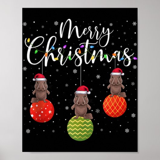 Merry Christmas Lights Santa Hat Platypus Ugly Xma Poster (Vorne)