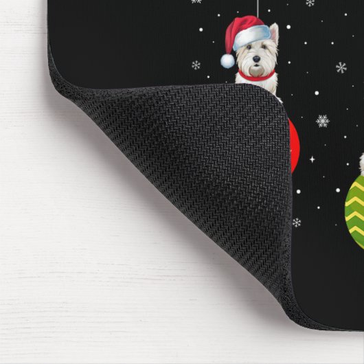 Merry Christmas Lights Santa Hat Westie Dog Ugly X Mousepad (Ecke)
