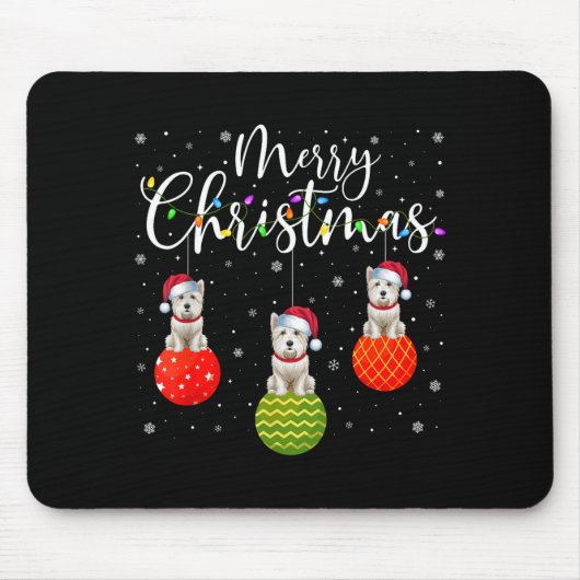 Merry Christmas Lights Santa Hat Westie Dog Ugly X Mousepad (Vorne)