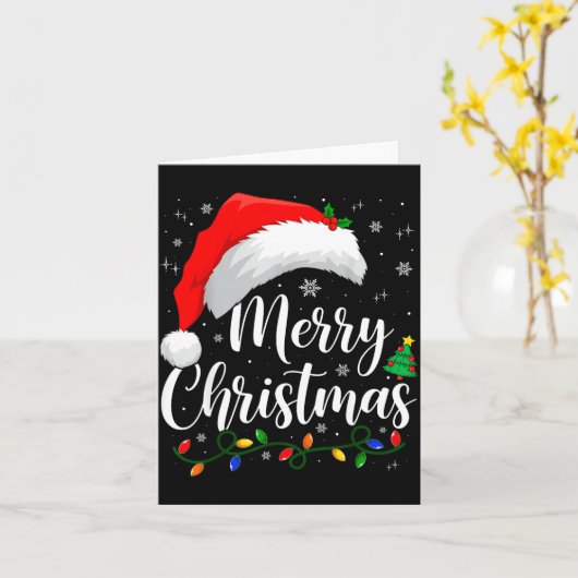 Merry Christmas Lights Santa Hat Xmas Family Match Karte (Gelbe Blume)