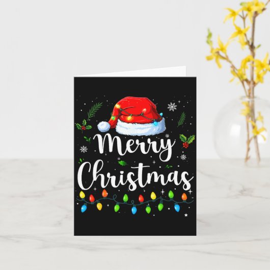 Merry Christmas Lights Santa Hat Xmas Family Match Karte (Gelbe Blume)