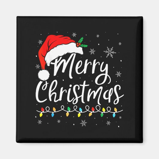 Merry Christmas Lights Santa Hat Xmas Family Match Magnet (Vorne)