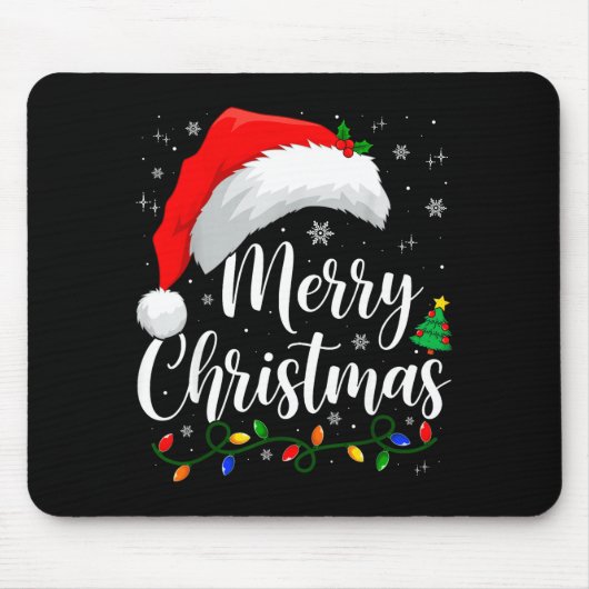 Merry Christmas Lights Santa Hat Xmas Family Match Mousepad (Vorne)