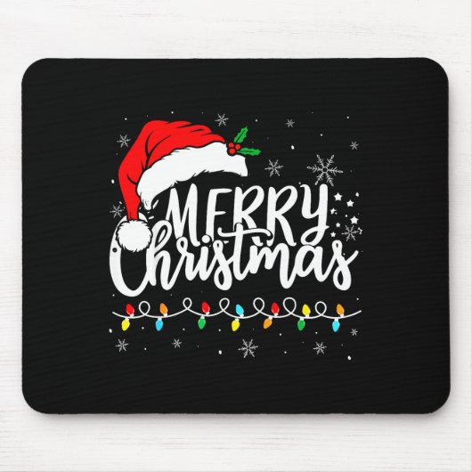 Merry Christmas Lights Santa Hat Xmas Family Match Mousepad (Vorne)