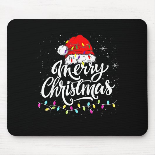 Merry Christmas Lights Santa Hat Xmas Family Match Mousepad (Vorne)