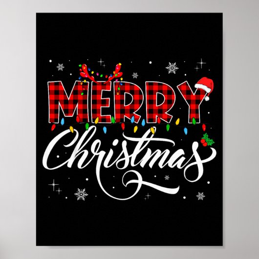 Merry Christmas Lights Santa Hat Xmas Family Match Poster (Vorne)