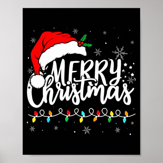 Merry Christmas Lights Santa Hat Xmas Family Match Poster (Vorne)