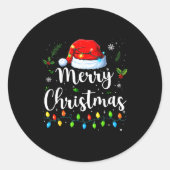 Merry Christmas Lights Santa Hat Xmas Family Match Runder Aufkleber (Vorderseite)