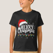 Merry Christmas Lights Santa Hat Xmas Family Match T-Shirt (Vorderseite)