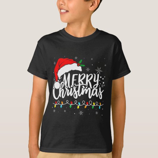 Merry Christmas Lights Santa Hat Xmas Family Match T-Shirt (Vorderseite)