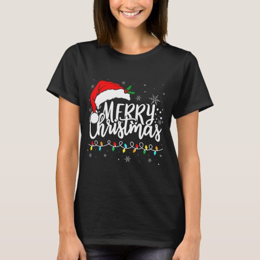 Merry Christmas Lights Santa Hat Xmas Family Match T-Shirt (Vorderseite)