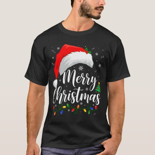 Merry Christmas Lights Santa Hat Xmas Family Match T-Shirt (Vorderseite)