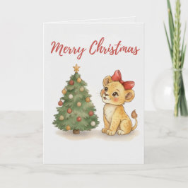Merry Christmas Lion Cub Card  Feiertagskarte
