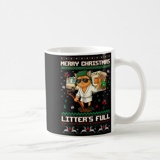 Merry Christmas Litter's Full Funny Cat Ugly Xmas  Kaffeetasse (Rechts)