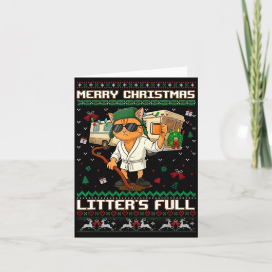 Merry Christmas Litter's Full Funny Cat Ugly Xmas Karte (Vorderseite)