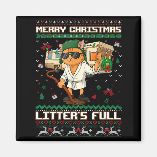 Merry Christmas Litter's Full Funny Cat Ugly Xmas Magnet (Vorne)