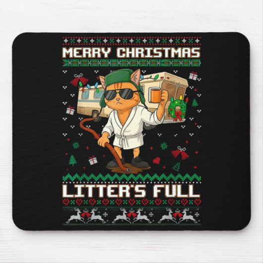 Merry Christmas Litter's Full Funny Cat Ugly Xmas Mousepad (Vorne)