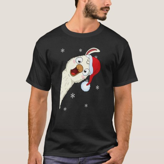Merry Christmas Llama With Santa Hat Snow Xmas Lla T-Shirt (Vorderseite)