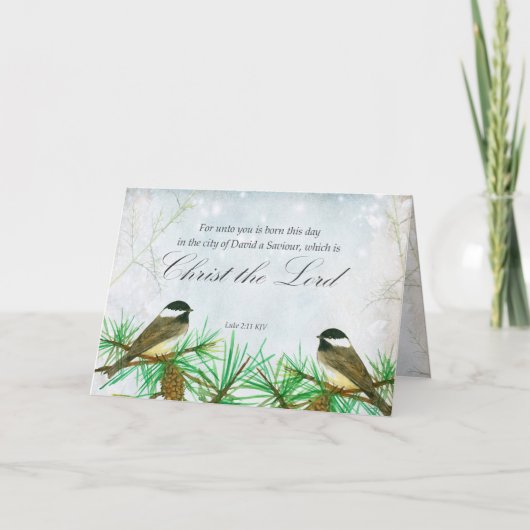 Merry Christmas Luke Bible Scripture Chickadees Karte (Vorderseite)