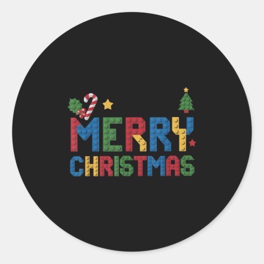 Merry Christmas Master Builder Kids Building Block Runder Aufkleber (Vorderseite)