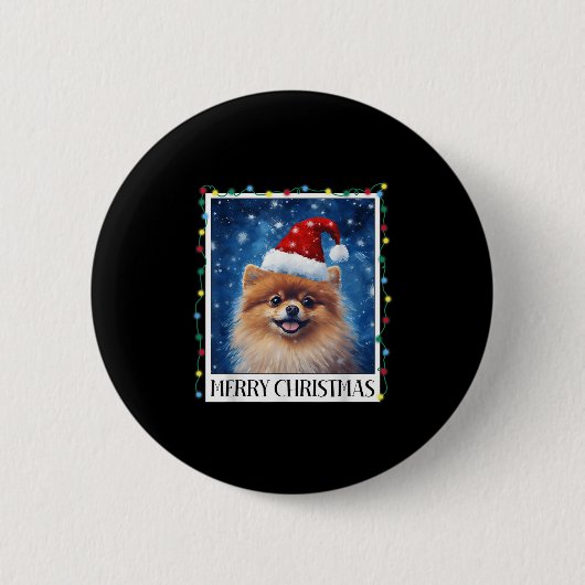 Merry Christmas Meranian Santa Hat Xmas Dog Lights Button (Vorderseite)