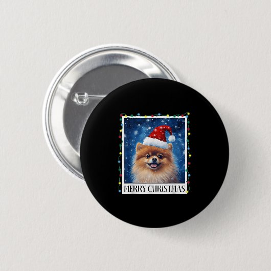Merry Christmas Meranian Santa Hat Xmas Dog Lights Button (Vorne & Hinten)
