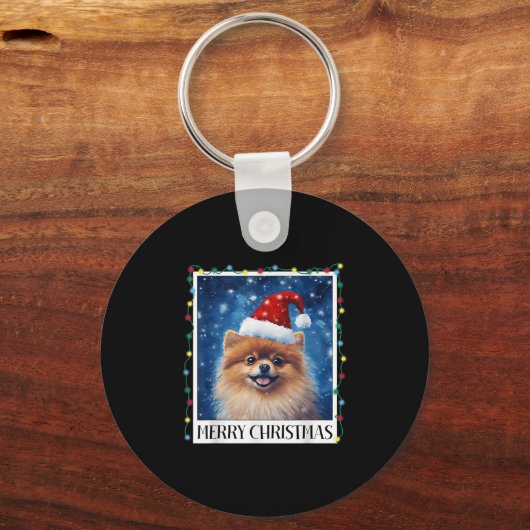 Merry Christmas Meranian Santa Hat Xmas Dog Lights Schlüsselanhänger (Vorderseite)