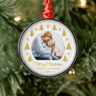 Merry Christmas Merry As A Mother White Gold Photo Ornament Aus Metall