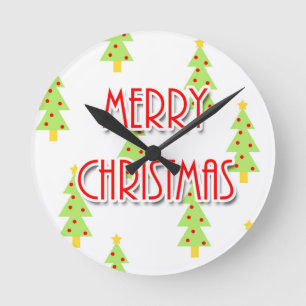 merry christmas mid century modern trees runde wanduhr