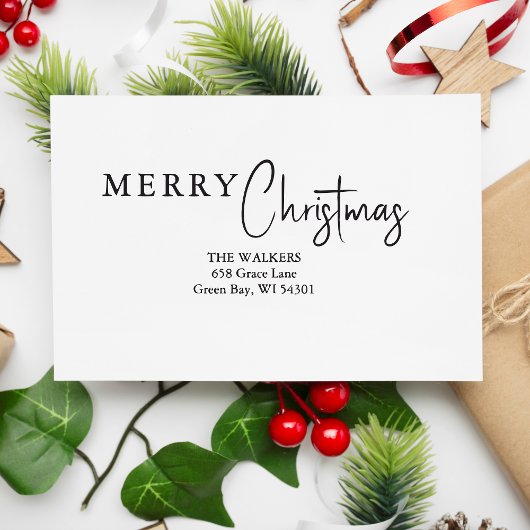Merry Christmas Minimalist Family Address Permastempel