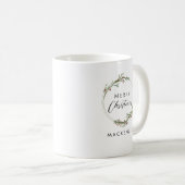 Merry Christmas Minimalist Name Wreath Kaffeetasse (VorderseiteRechts)