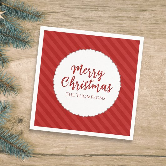 Merry Christmas Minimalist Simple Striped Red  Serviette
